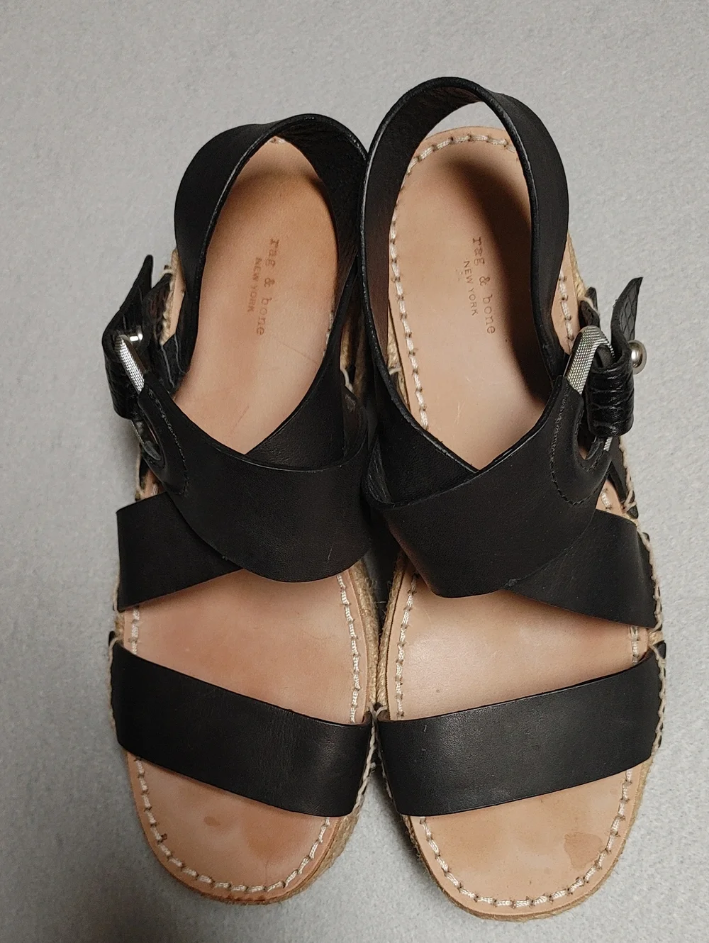 Rag & Bone August Espadrille Platform Black Strappy Sandals Size 37.5